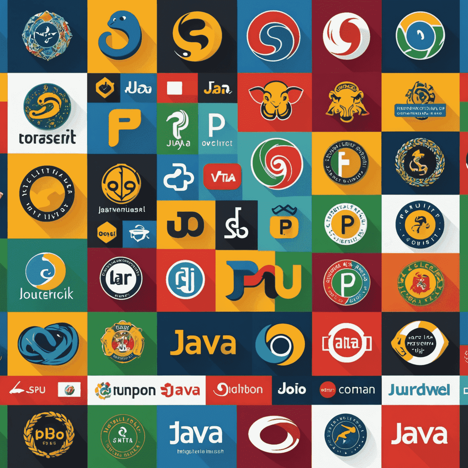 Collage de logos de lenguajes de programación populares en Perú, como Python, Java y JavaScript